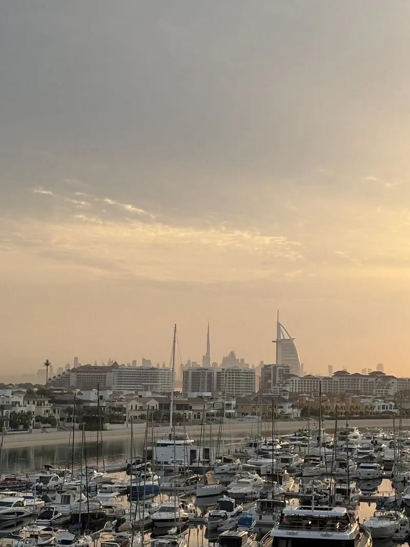 The view from Natasha's Dubai home across the marina at sunset